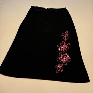 Susan Lawrence Black Skirt with Pink Floral Design